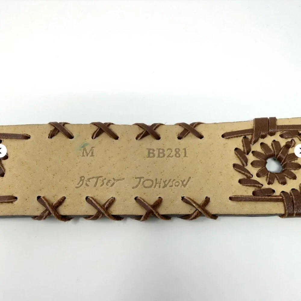 Betsey‎ Johnson Leather Belt Studded Oval Buckle Brown M